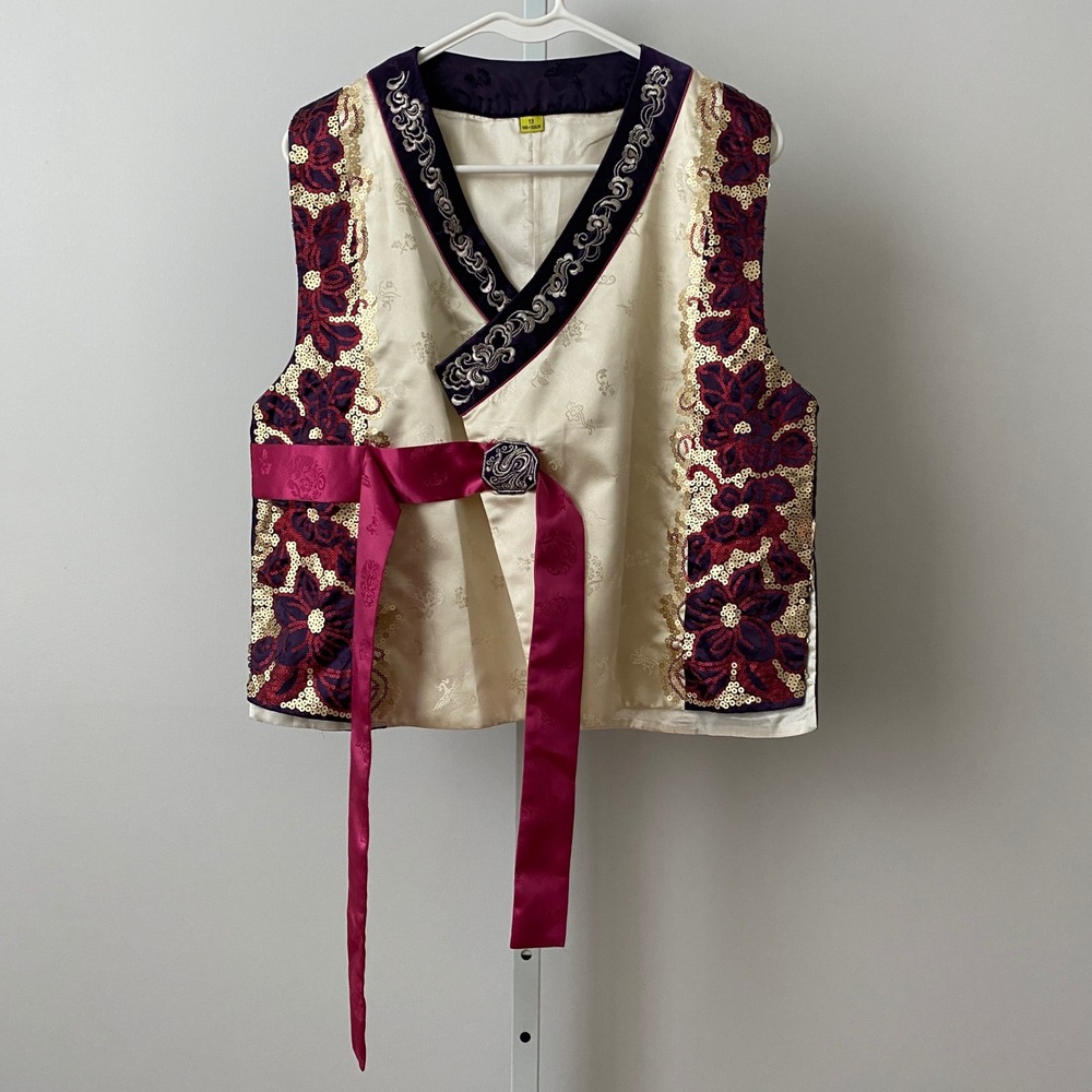 Unbranded Satin Sequin Quirky K-Fashion Traditional Hanbok Vest 13 Cream Purple